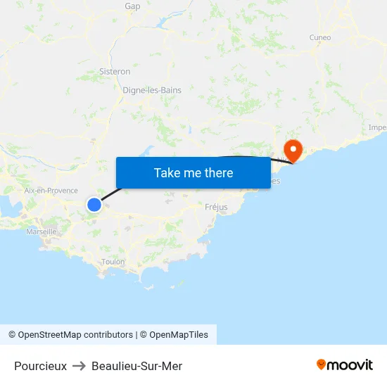 Pourcieux to Beaulieu-Sur-Mer map
