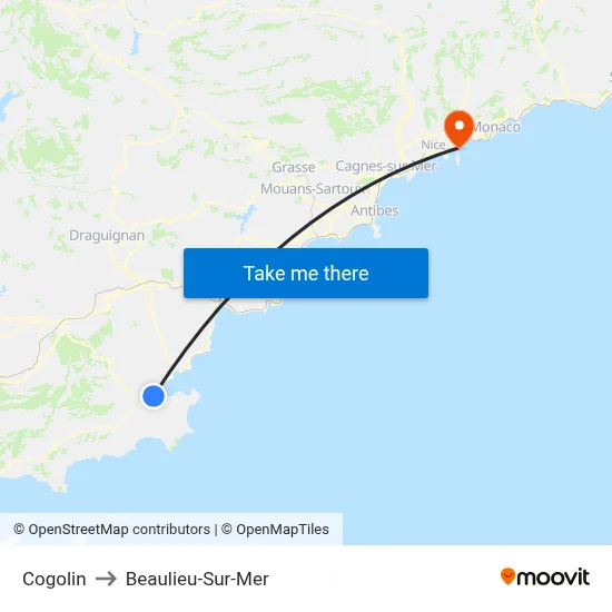 Cogolin to Beaulieu-Sur-Mer map