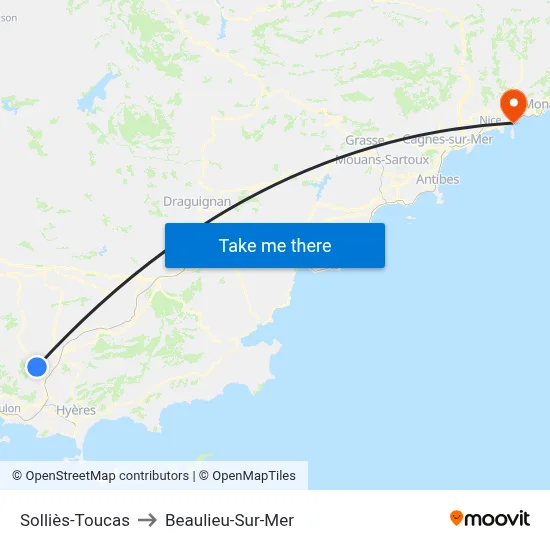 Solliès-Toucas to Beaulieu-Sur-Mer map