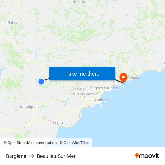 Bargème to Beaulieu-Sur-Mer map