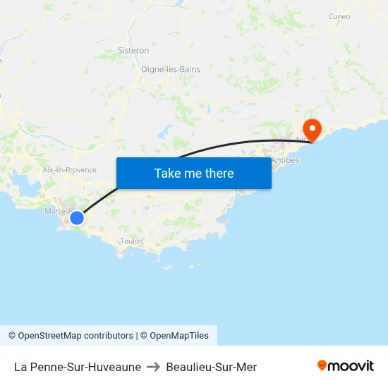La Penne-Sur-Huveaune to Beaulieu-Sur-Mer map