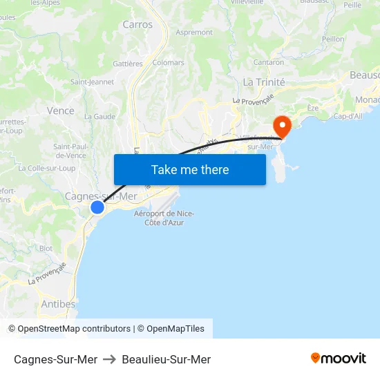 Cagnes-Sur-Mer to Beaulieu-Sur-Mer map