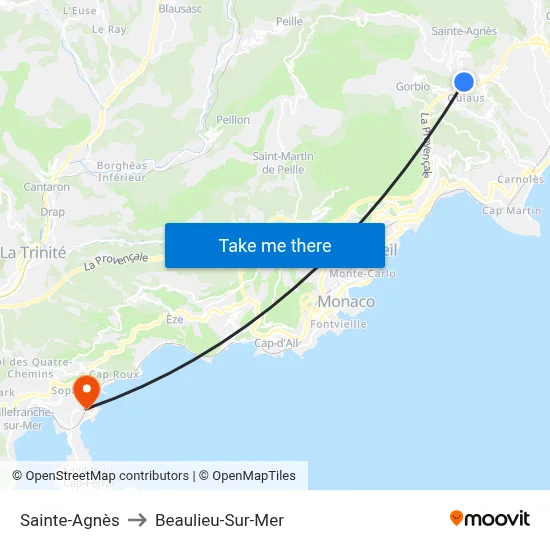 Sainte-Agnès to Beaulieu-Sur-Mer map