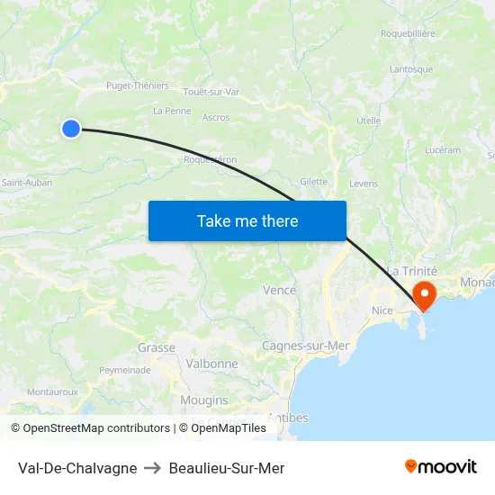 Val-De-Chalvagne to Beaulieu-Sur-Mer map