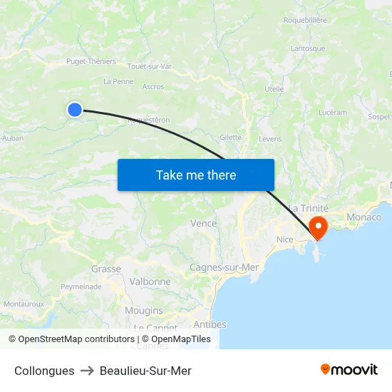 Collongues to Beaulieu-Sur-Mer map