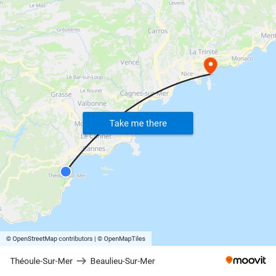 Théoule-Sur-Mer to Beaulieu-Sur-Mer map
