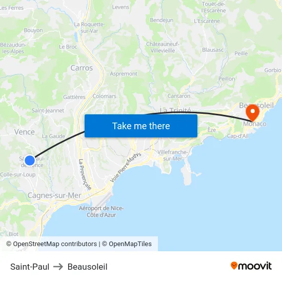 Saint-Paul to Beausoleil map