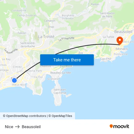 Nice to Beausoleil map