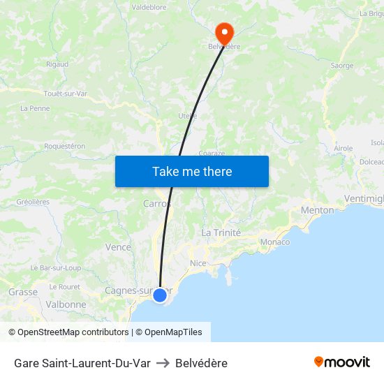 Gare Saint-Laurent-Du-Var to Belvédère map