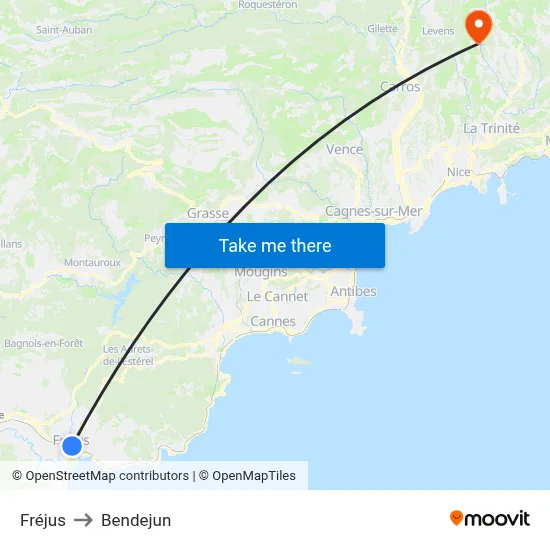 Fréjus to Bendejun map
