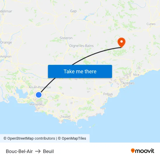 Bouc-Bel-Air to Beuil map