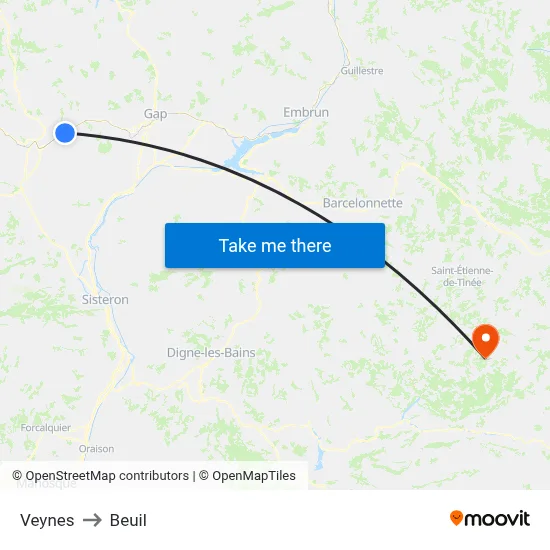 Veynes to Beuil map