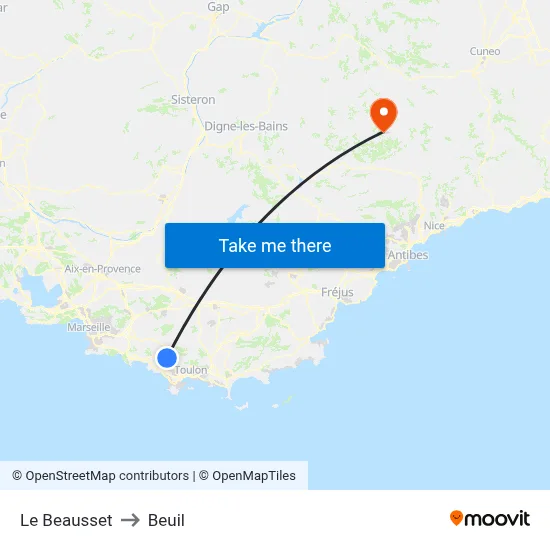 Le Beausset to Beuil map