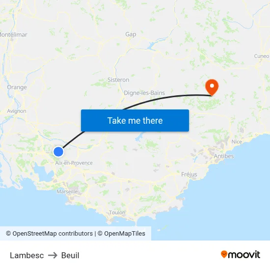 Lambesc to Beuil map