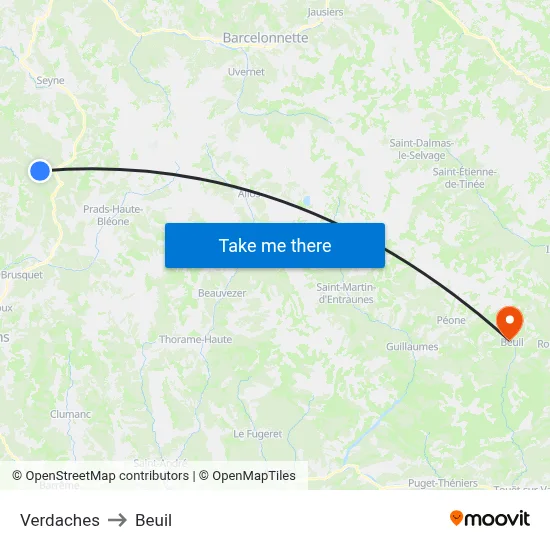 Verdaches to Beuil map