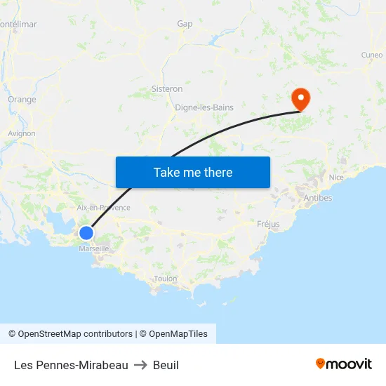 Les Pennes-Mirabeau to Beuil map