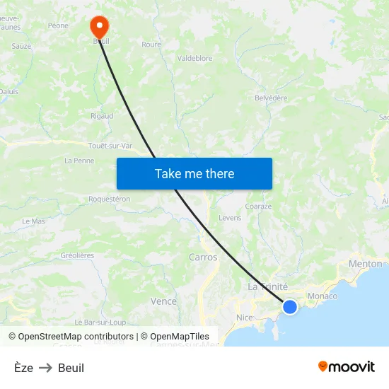 Èze to Beuil map