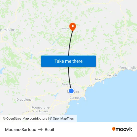 Mouans-Sartoux to Beuil map