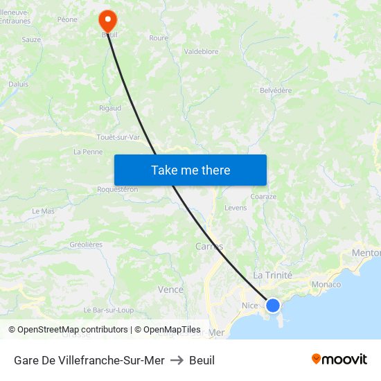 Gare De Villefranche-Sur-Mer to Beuil map