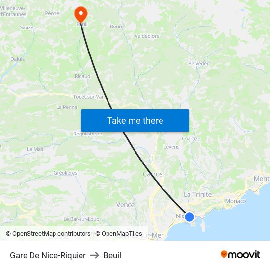 Gare De Nice-Riquier to Beuil map