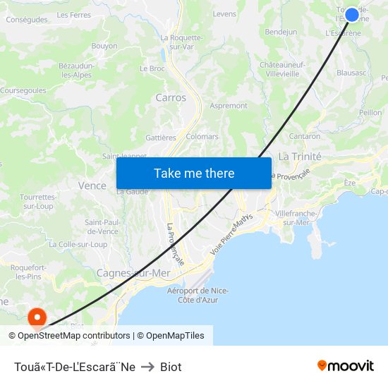 Touã«T-De-L'Escarã¨Ne to Biot map