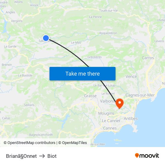 Brianã§Onnet to Biot map