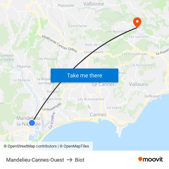 Mandelieu-Cannes-Ouest to Biot map