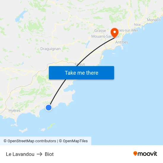 Le Lavandou to Biot map