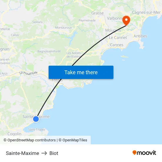 Sainte-Maxime to Biot map