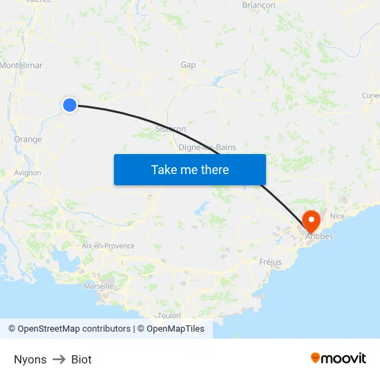 Nyons to Biot map