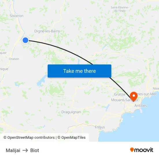 Malijai to Biot map