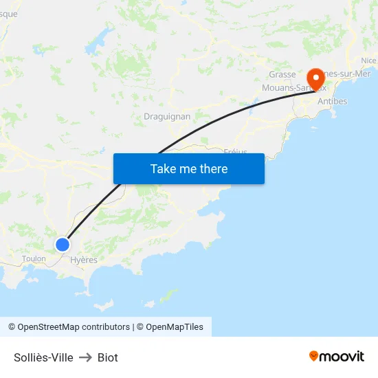 Solliès-Ville to Biot map