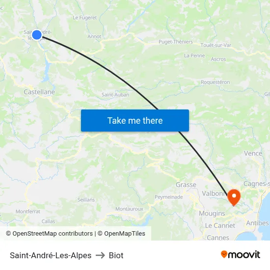 Saint-André-Les-Alpes to Biot map