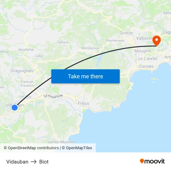 Vidauban to Biot map
