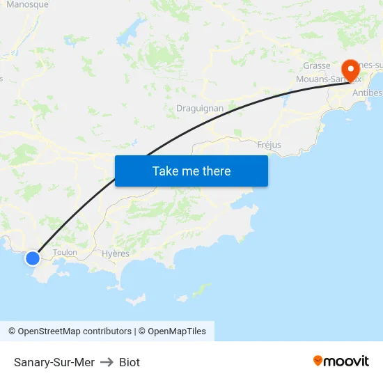 Sanary-Sur-Mer to Biot map