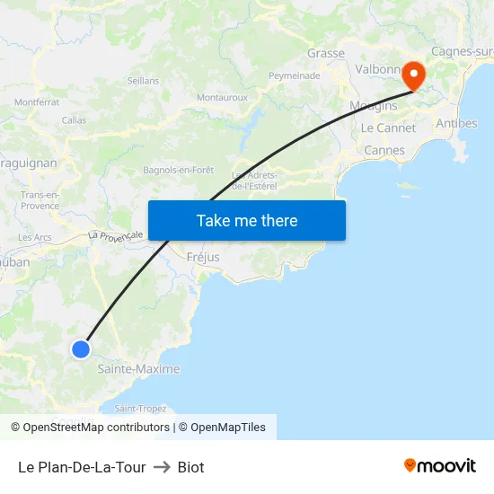 Le Plan-De-La-Tour to Biot map
