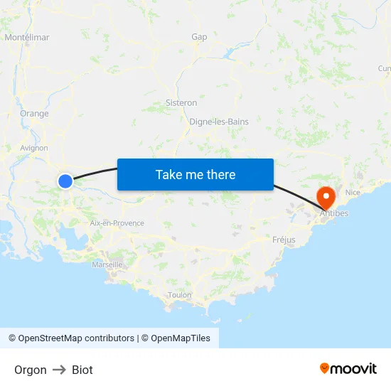 Orgon to Biot map