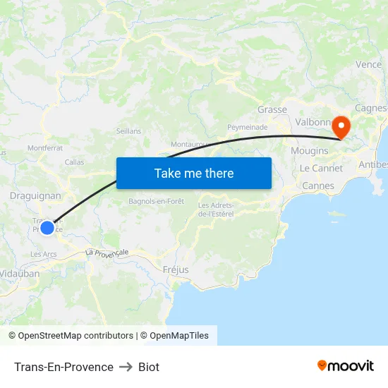Trans-En-Provence to Biot map