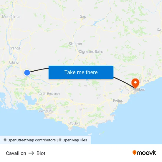 Cavaillon to Biot map