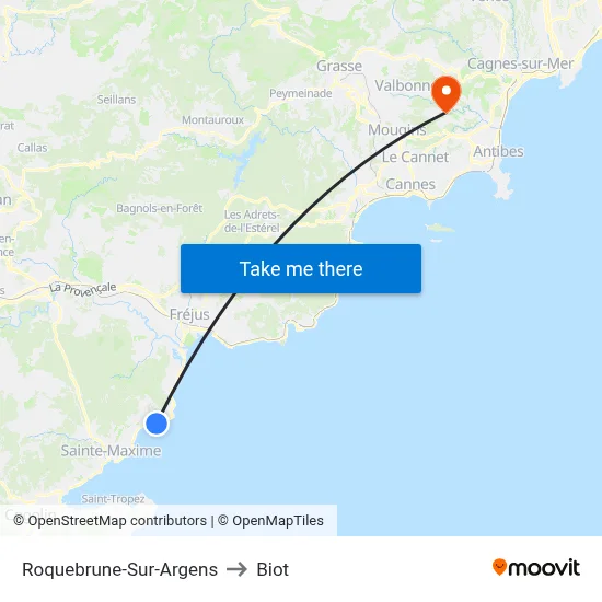 Roquebrune-Sur-Argens to Biot map