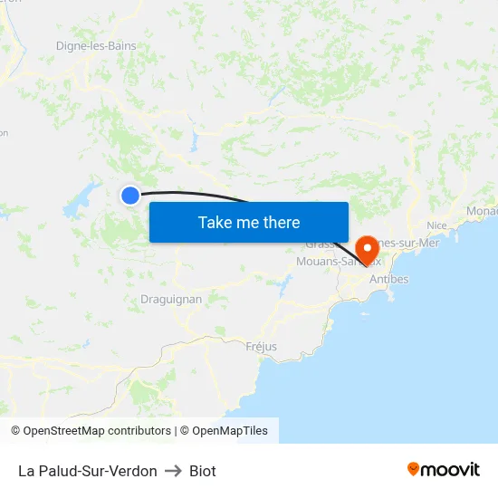 La Palud-Sur-Verdon to Biot map