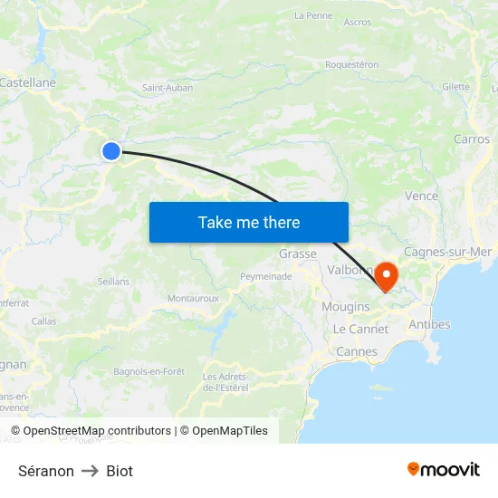 Séranon to Biot map
