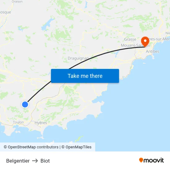 Belgentier to Biot map