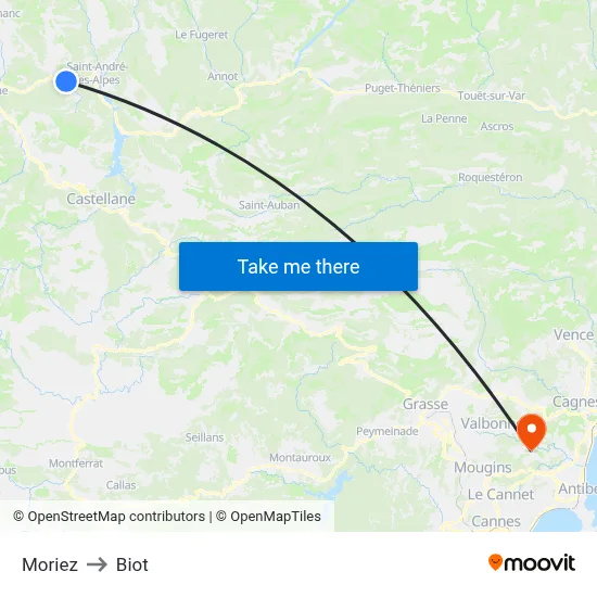 Moriez to Biot map