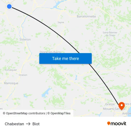 Chabestan to Biot map