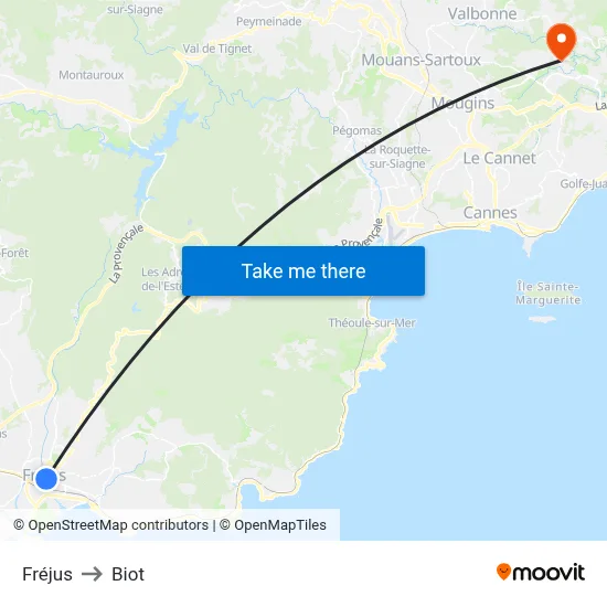 Fréjus to Biot map