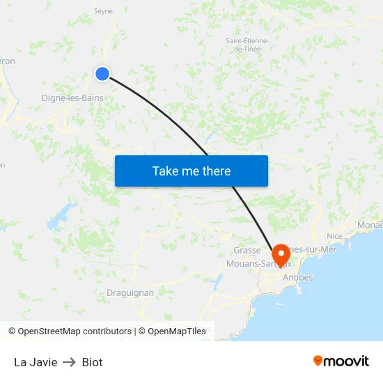 La Javie to Biot map