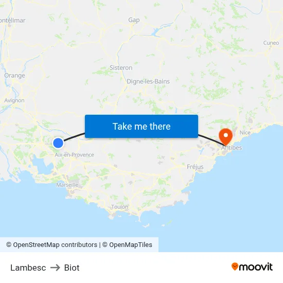 Lambesc to Biot map