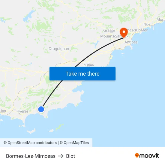 Bormes-Les-Mimosas to Biot map