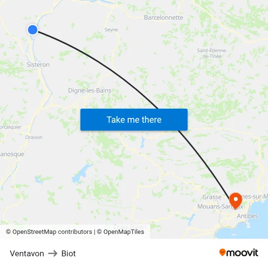 Ventavon to Biot map